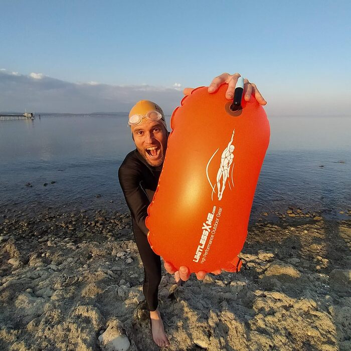 Плавальна буя 15 л для безпеки при плаванні, тріатлоні, відкрита вода, надувна, помаранчева (без сухого мішка)