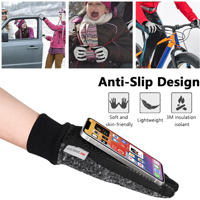 Зимові рукавички MOREOK для чоловіків та жінок -30°C, 3M Thinsulate, неслизькі, для велосипеда, спорту, сенсорного екрану, катання на лижах, піших прогулянок, мотоцикла (темно-сірий, S)