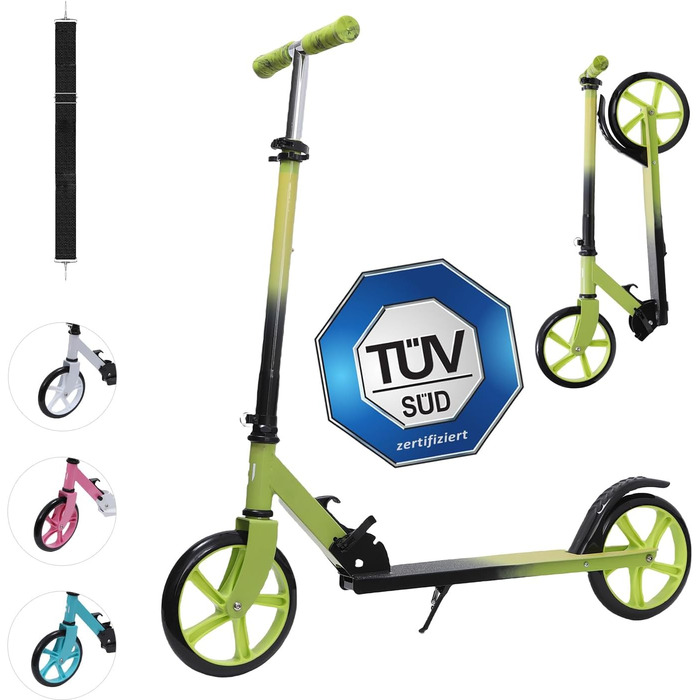 Дитячий алюмінієвий самокат Habib Gruppe Cityroller, складаний, сертифікований TÜV Süd, регульований по висоті, 200 мм колеса, для дітей і підлітків від 10 років