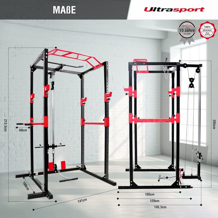 Універсальна силова стійка Ultrasport з набором рукояток – базовий павер рек для домашнього спортзалу, з весловою рукояткою та трицепсовим канатом, для ефективного тренування всього тіла