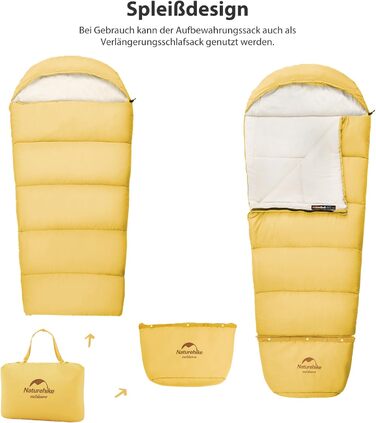 Дитячий спальний мішок Naturehike C300-Gelb для кемпінгу, подорожей, весни, літа, осені - бавовняний, легкий, теплий