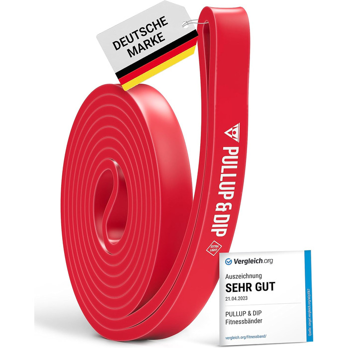 Фітнес-гумки Pullup & Dip: еластичні стрічки для тренувань з дверними фіксаторами та інструкцією. Набір та окремо. Червоний (EXTRA LIGHT)