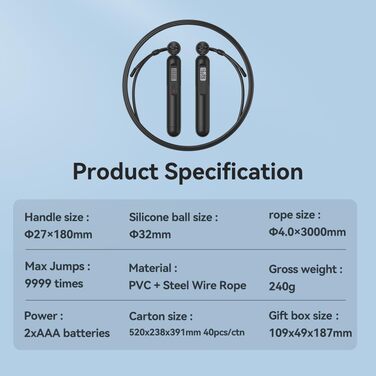 Скакалка Fitdays з лічильником, розумний вантажний канат для тренувань, регульований канат для початківців та професіоналів, Jump Rope з аналізом даних через APP, підрахунок калорій