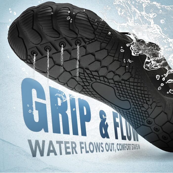 Взуття для плавання та фітнесу WateLves: зручні аквашузи для чоловіків та жінок, чорний колір, розмір 44 EU, широка передня частина