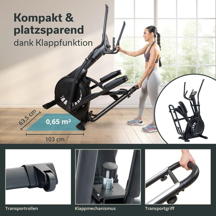 Еліптичний тренажер Skandika Crosstrainer P23 Carbon: 23 програми, 16 рівнів, компактний, тихий, сумісний з Kinomap, до 135 кг