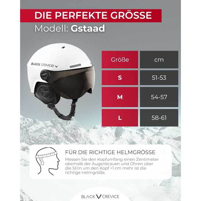 Шолом гірськолижний BLACK CREVICE Gstaad з візором (стиль пілота) для чоловіків та жінок | Полікарбонат, дихаючий, регульований S/M, білий