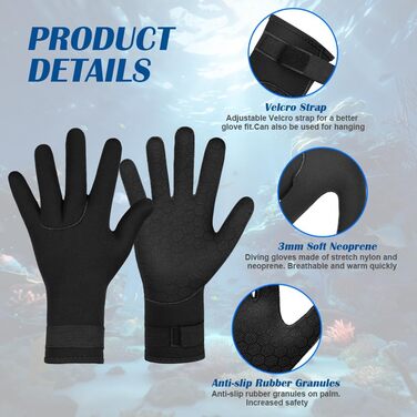 AOOSA Неопренові рукавички та шкарпетки для плавання, унісекс, 3 мм, чорні, M. Захист від ковзання, для дайвінгу, серфінгу, снорклінгу