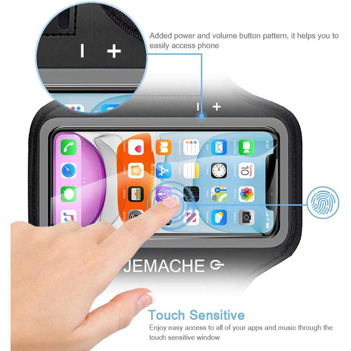 Браслет-тримач для iPhone 16e, 16, 15, 14, 13, 12, 11 JEMACHE (Чорний)