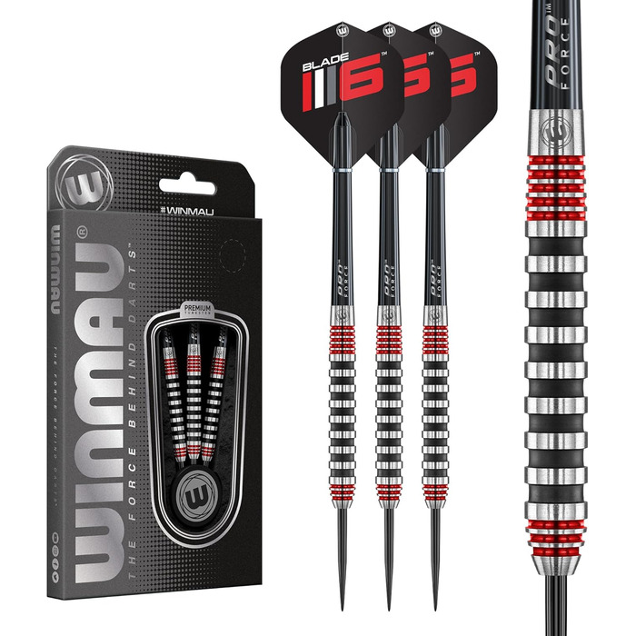 Дротики для дартсу WINMAU Advance 500 Series 24 г з червоними опереннями та стержнями