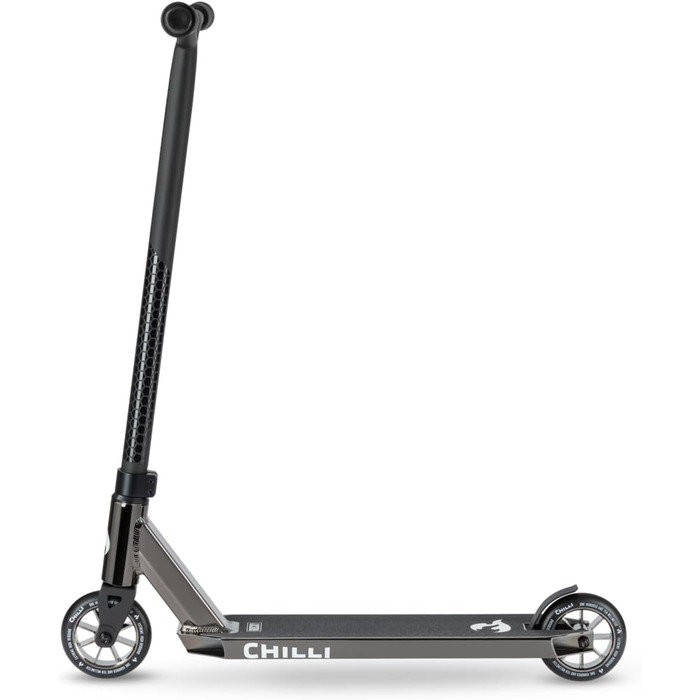 Трюковий самокат Chilli Pro Scooter Rocky, 110 мм PU колеса, для дітей і дорослих, 360° кермо, чорний/неохром