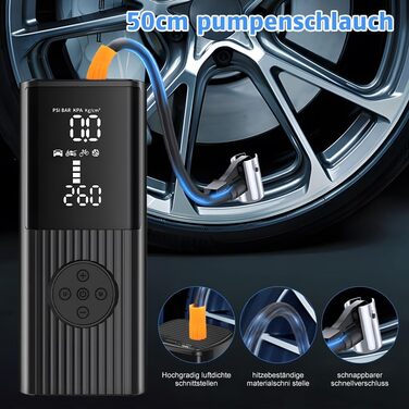 Портативний електричний компресор 8000mAh, 180PSI з манометром, цифровим LED-дисплеєм, USB-зарядкою, LED-ліхтарем для авто, мотоцикла, велосипеда, м'ячів і плавзасобів