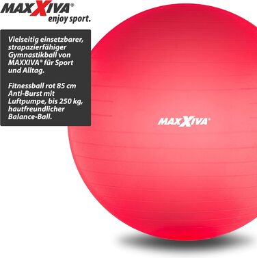 Фітнес-м'яч MAXXIVA 85 см червоний, анти-вибуховий, з насосом, для йоги, пілатесу, реабілітації та фітнесу, до 250 кг, гіпоалергенний