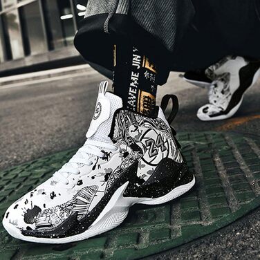 Баскетбольні кросівки для чоловіків та хлопців, високий зріз, антиковзаюча підошва, спортивне взуття для осені/зими, розміри 35-45 EU, чорно-білі