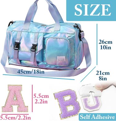 Спортивна сумка для фітнесу та подорожей для жінок і чоловіків з відділенням для взуття та вологих речей, універсальна сумка для залу та плавання + набір наклейок-літер Chenille (26 шт, сині)