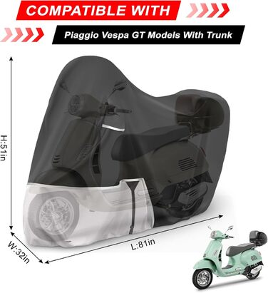 Водонепроникний чохол для мотоцикла Piaggio Vespa GTV GTS GT60/125/200/250/300 (з багажником), 420D Oxford, для зберігання на вулиці