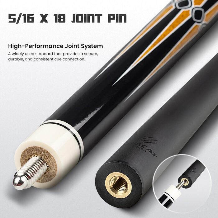 Більярдний кий Big Cat Carbon Gold Series GLD-3, карбоновий шафт Pro Taper 30.5 см, накінечник 12.4 мм, вага 19oz, чорна ірландська лляна обмотка