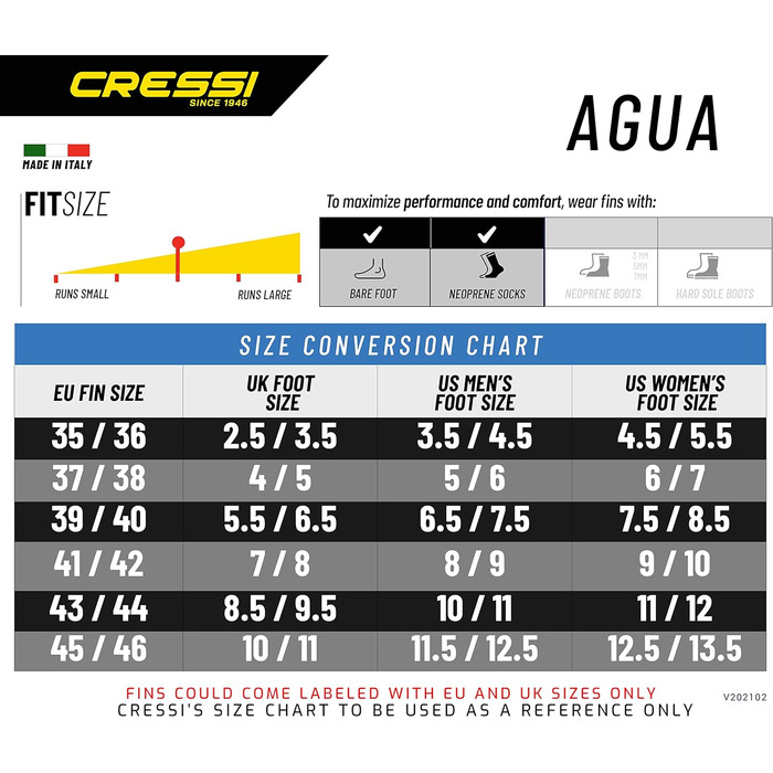 Ласти Cressi Agua Short короткі для снорклінгу та плавання, розмір 45/46, сині