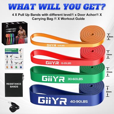Фітнес-гуми Resistance Bands 4 рівня опору для чоловіків і жінок, набір еспандерів для тренувань, 4 шт. (Помаранчевий/Червоний/Зелений/Синій)