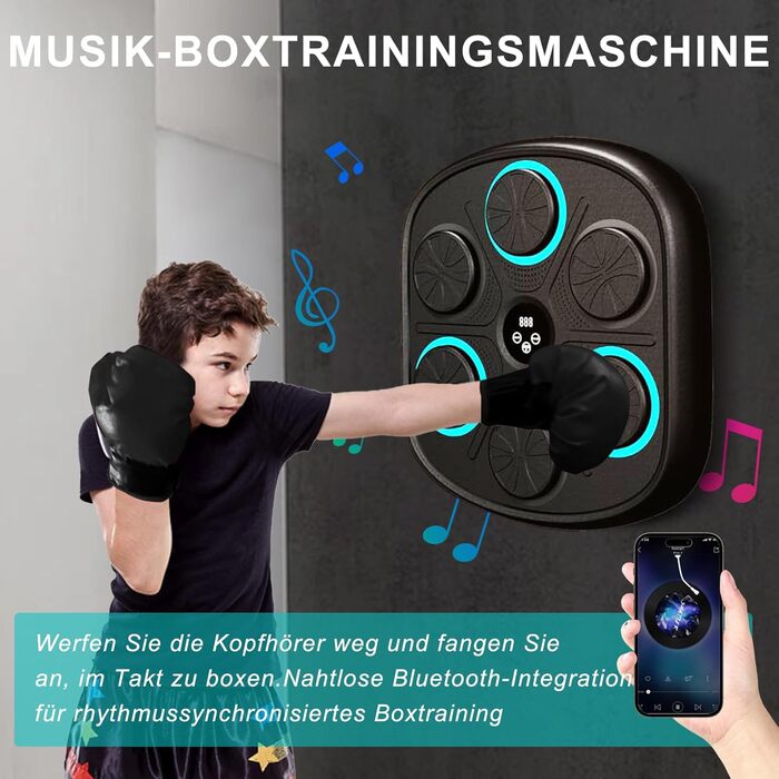 Музична боксерська машина з Bluetooth, для дому та фітнес-клубу, з рукавичками, для дітей та дорослих