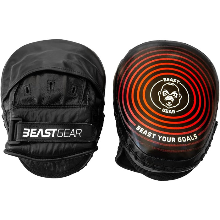 Лапи для боксу Beast Gear з натуральної шкіри, вигнуті, з підтримкою зап'ястя та регульованим ременем для хук, джебу, MMA, кікбоксингу та муай-тай