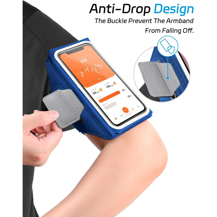 Спортивна сумка для телефону на руку Razobws з відділенням для навушників, підходить для iPhone 17 16 15 14 13 12 11 Pro Max, Galaxy S24 S23 Ultra, чорний/морський блакитний (до 6.8 дюймів)