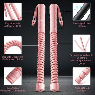 Битва-мотузка без мотузки для домашніх тренувань, ропелесс бітва-мотузки з 4 x 50 г вагами та сумкою для зберігання, важені ропелесс бітва-мотузки для HIIT, силових та кардіо тренувань, рожевий