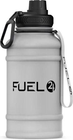 Fuel24 потужна пляшка для води з нержавіючої сталі 1,3 л та 2,2 л, герметична та BPA-free, спортивна фляга для фітнесу, спортивний металевий глечик для дорослих, 1,3 л, сіра