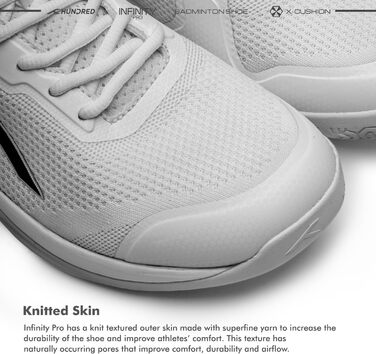 Бадмінтонне взуття HUNDRED Infinity Pro - професійне, не залишає слідів | Чоловіче | Матеріал: поліестер/сітка | Підходить для бадмінтону, тенісу, сквошу, настільного тенісу, баскетболу та падел-тенісу (Білий/Чорний, 44 EU)