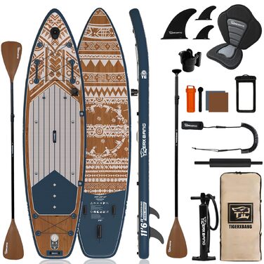 SUP дошка TIGERXBANG надувна 353x89x15 см, Tribal Imprint, широка та стабільна, для дорослих, сімейства та початківців, з повним комплектом, блакитна