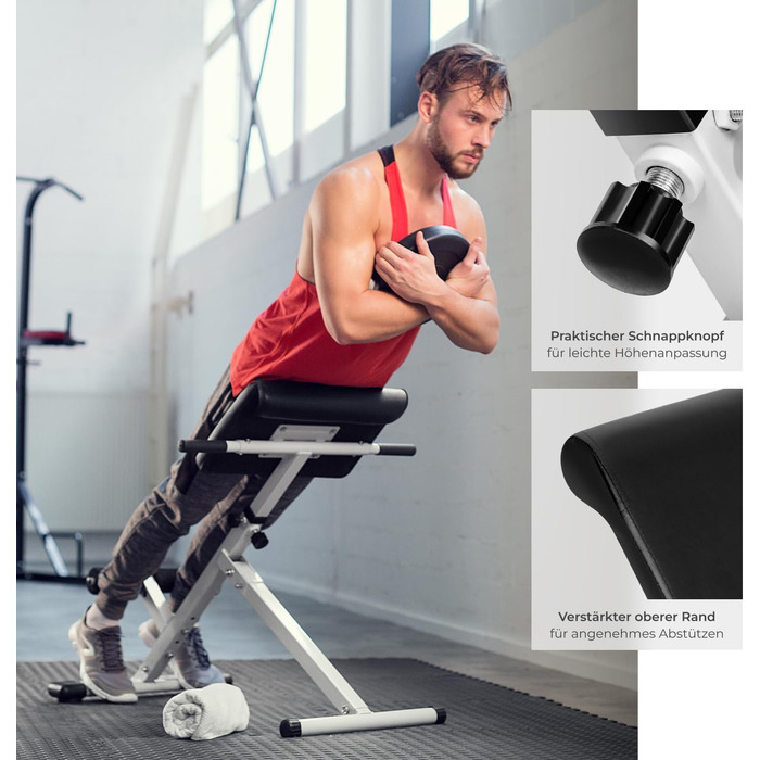 Тренажер для гіперекстензії Tectake®, регульована лава для тренувань пресу та спини, для дому, 89x69x88 см, 404162