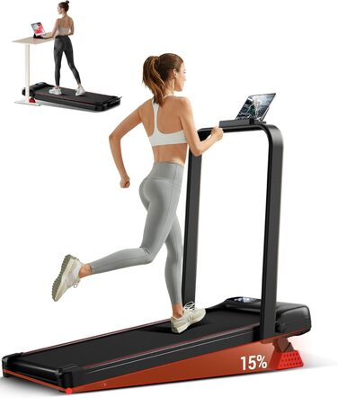 UMAY Бігова доріжка з нахилом 15%, біговий килимок для дому, складаний, з трійною амортизацією та пультом дистанційного керування, максимальне навантаження 136 кг, нахил 15%