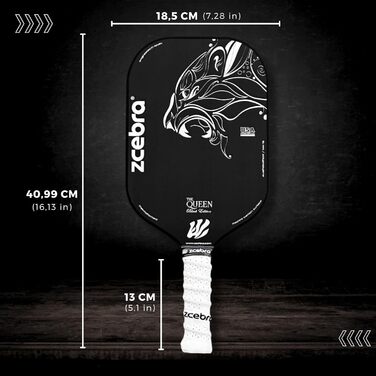 Zcebra Pickleball The Queen — падельна ракетка з чистого карбону T700, 16 мм, термоформована, сертифікована для Pickleball у США, чорна