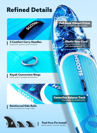 Надувна SUP-дошка SLOOSH 320 см з веслом, аксесуарами, рифленим EVA-покриттям, легкою сумкою і насосом для підлітків та дорослих