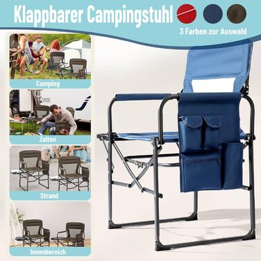 Кемпінговий стілець LEADZM складний зі столиком та відділенням для зберігання, дихаюча спинка, вантажопідйомність 10 кг, 600D Oxford, металевий каркас, 6x60x9 см, легкий та компактний для відпочинку на природі, риболовлі, фестивалів (2 шт., блакитний)