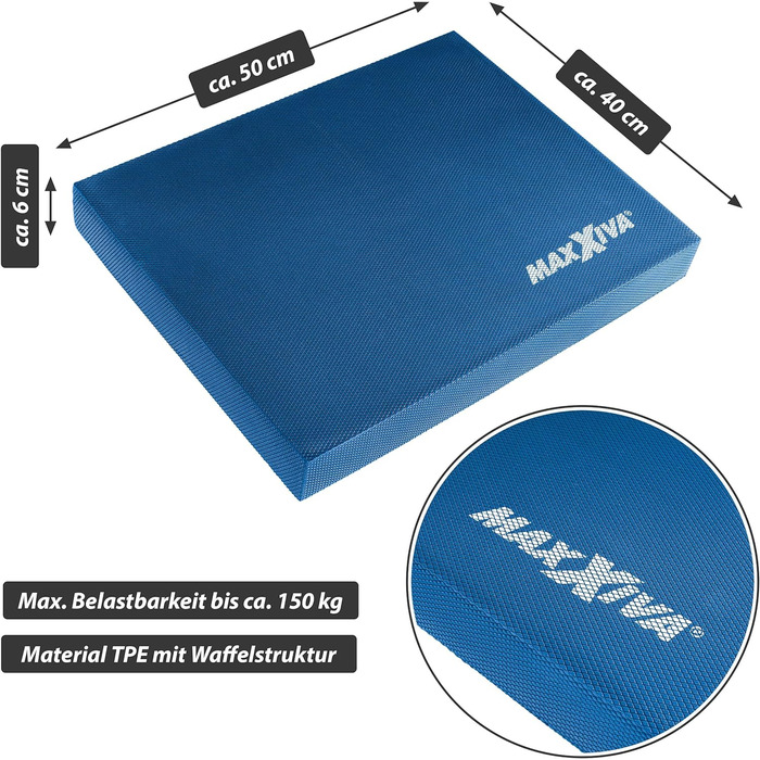 Балансувальний килимок MAXXIVA 50x40x6 см для фітнесу, йоги, пілатесу, фізіотерапії, синій