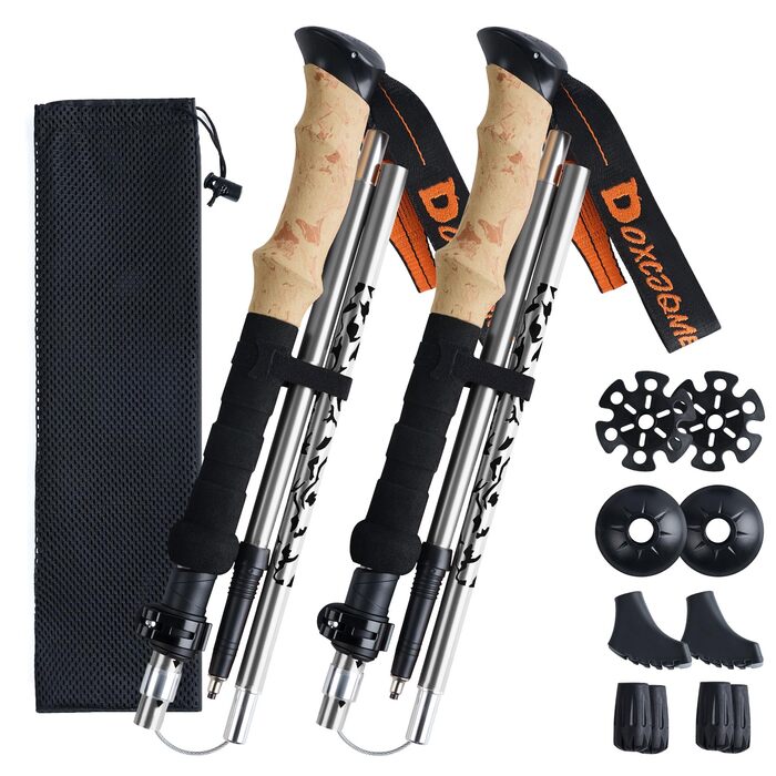 Телескопічні палиці для скандинавської ходьби та трекінгу (2 шт), складані, 110-130 см, алюміній, сріблясті