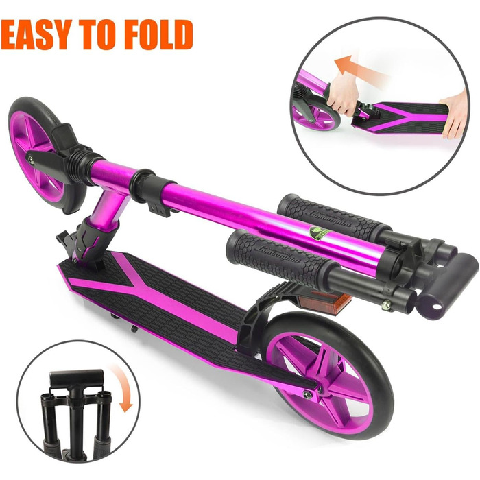 Скутер Lamborghini Tretroller Cityroller з великим колесом, складний, регульована висота, для дорослих та дітей, з підставкою, передньою амортизацією та гальмом на задньому колесі, до 100 кг (фіолетовий)