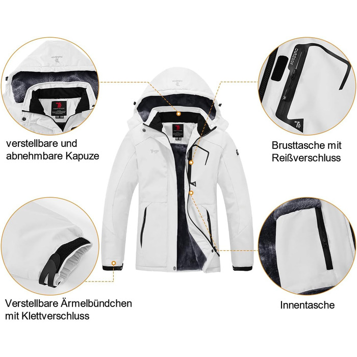 Жіноча зимова куртка YSENTO, водонепроникна, софтшел, флісова, функціональна з капюшоном, білий (XL)