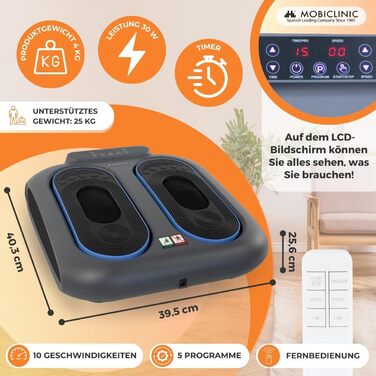 Mobiclinic VIBFIT масажер для ніг і стоп з вібрацією, 10 швидкостей, 5 програм, таймер, LED-панель, дистанційне керування