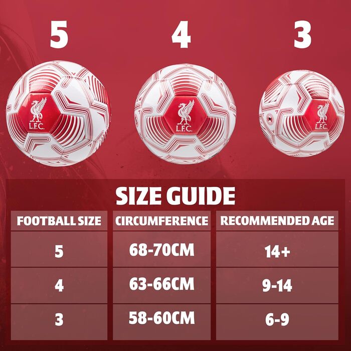 М'яч для футболу Liverpool FC, офіційний ліцензований м'яч, розмір 3, 4 або 5 - подарунок для фанатів, білий/червоний