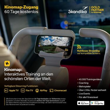 Skandika Ergometer Abisko Рожевий: Електричний велотренажер з EMS-опором, керуванням через додаток, автоматичним регулюванням сидіння та керма, 36 рівнів опору | Для дому