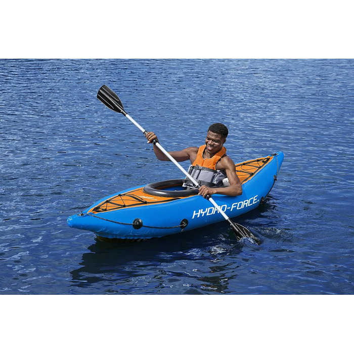 Надувний каяк Hydro-Force Cove Champion для 1 особи, з ручним насосом, веслом та сумкою, синій