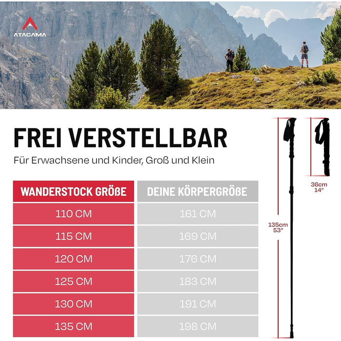 Телескопічні палиці для скандинавської ходьби та трекінгу ATACAMA, карбон та алюміній, з корковими ручками, складні, 270 г