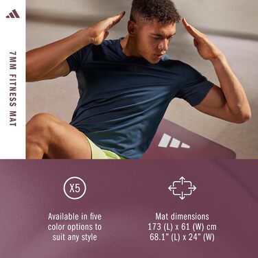 Килимок для фітнесу Adidas для дому - антиковзаюча тренувальна килимок для гімнастики, вправ на підлозі та спортзалу. Доступний у двох розмірах з товщиною 7 мм та 10 мм, колір маррон (7 мм)