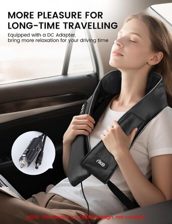 Масажер для шиї RIKE Shiatsu з підігрівом - 3D масажер для шиї, плечей та спини, з адаптерами для мережі та авто, глибока масажна дія, подарунок на Різдво