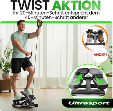 Ultrasport Swing Stepper для дому: міні-степер 2-в-1 з мотузками та LCD-дисплеєм, тихий, з регулюванням навантаження, для фітнесу