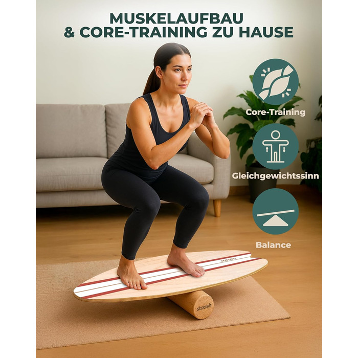 Баланс-борд STAASH® Balance Board Holz 5в1 — дерев'яна дошка для рівноваги та тренувань з додатком