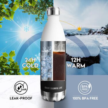 Термос KollyKolla з нержавіючої сталі 500мл/750мл/1л, термокружка, пляшка для води, спортивна, для дітей, без BPA, для школи, фітнесу, кемпінгу