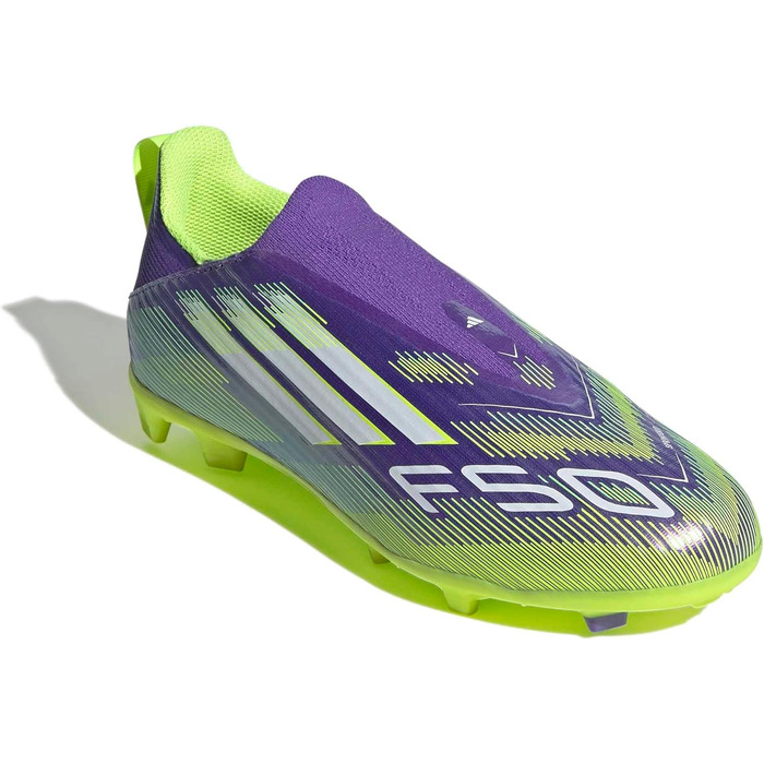 Дитячі футбольні бутси adidas F50 League Laceless для гри на твердих поверхнях, розмір 33.5 EU, фіолетовий, білий, лимонний