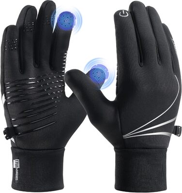 Рукавички PUIOU для чоловіків та жінок, теплі зимові рукавички для велосипеда, спортивні рукавички з сенсорним екраном, чорні (L)